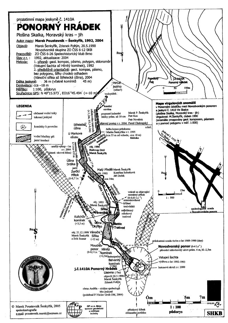 Ponorný hrádek - provizorní mapa jeskyně od Marka P. Šenkyříka.