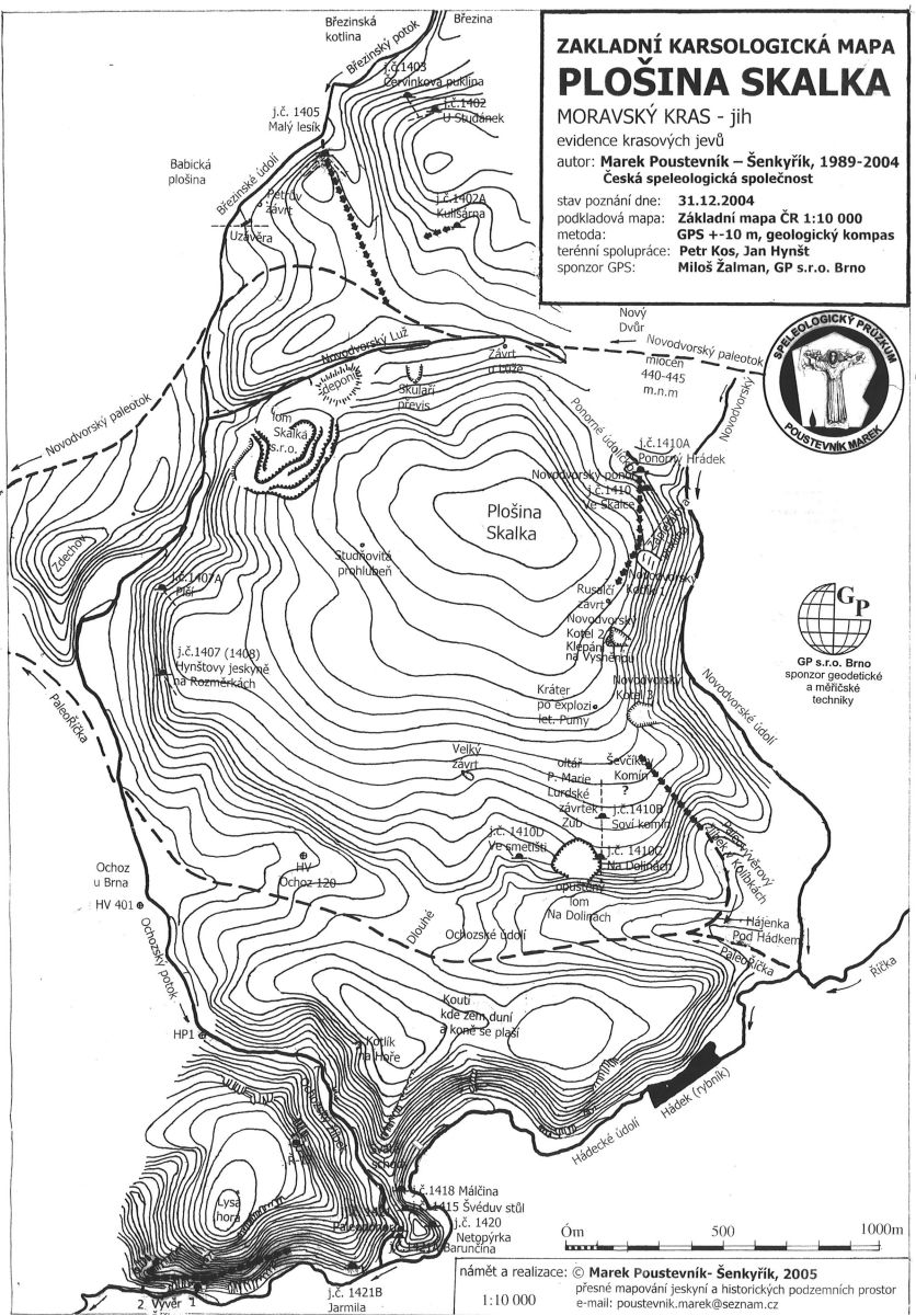 Plošina Skalka - mapa krasových jevů. Autor: Marek P. Šenkyřík